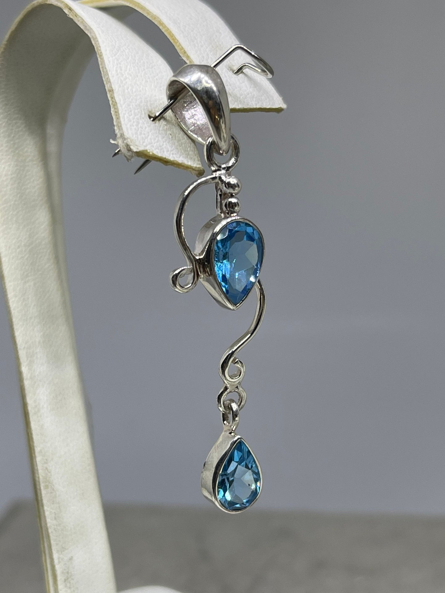 Fancy Blue Topaz Sterling Silver Dangle Pendant