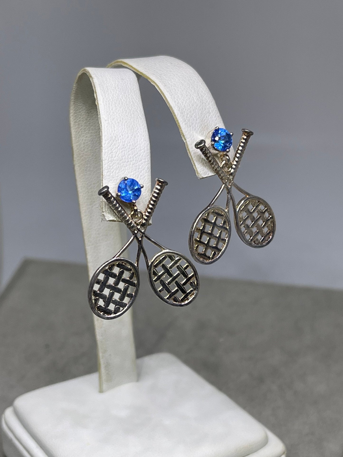 Blue Topaz Sterling Silver Tennis Dangle Earrings