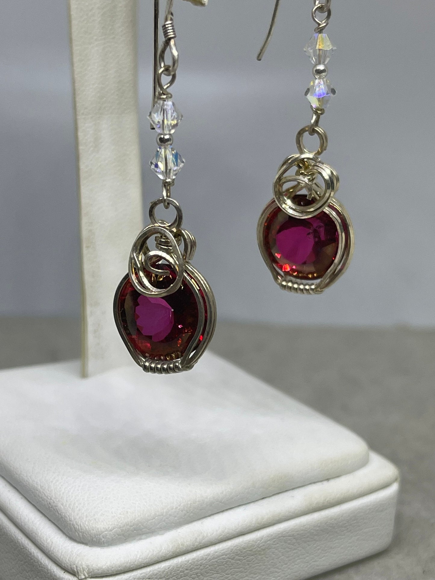 Fire Mystic Topaz & Swarovski Crystal Sterling Silver Wire Wrapped Dangle Earrings