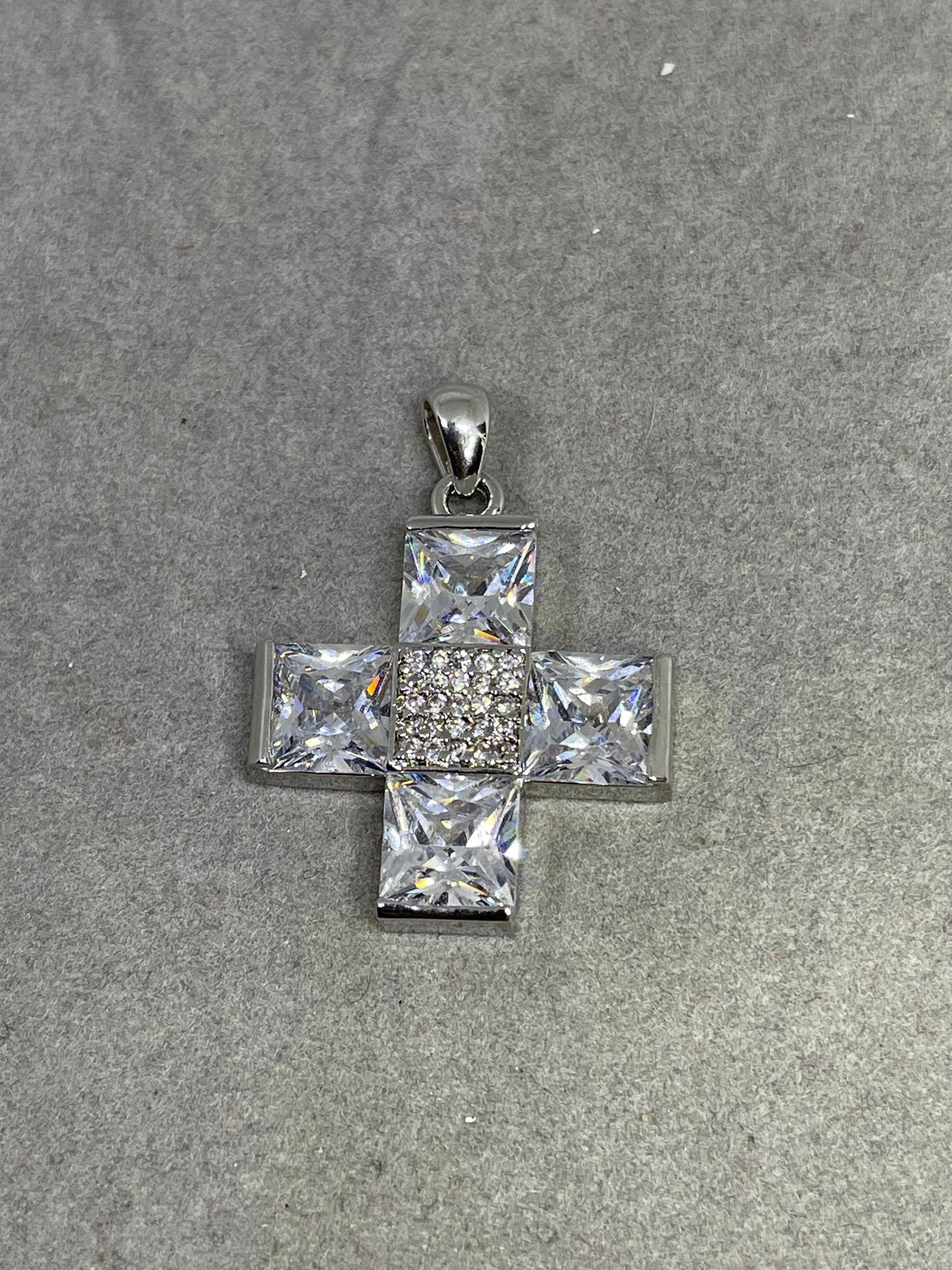 Cubic Zirconia Sterling Silver Handmade Cross Pendant