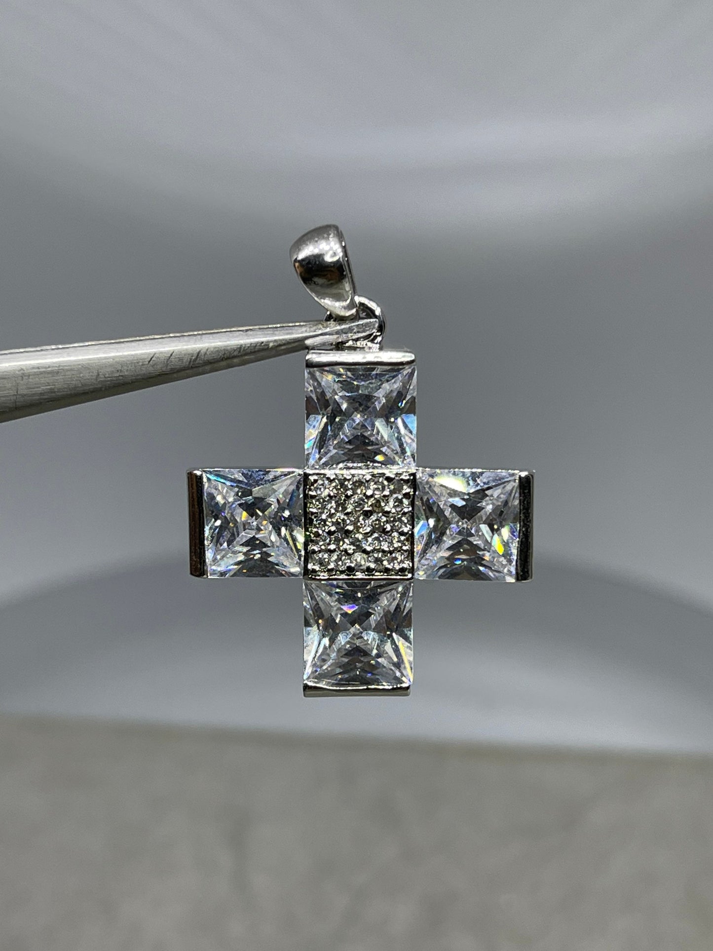 Cubic Zirconia Sterling Silver Handmade Cross Pendant