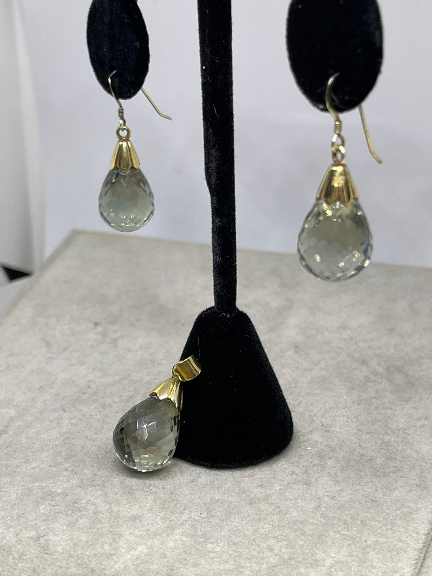 Natural Green Amethyst Briolette Sterling Silver Earring & Pendant Set