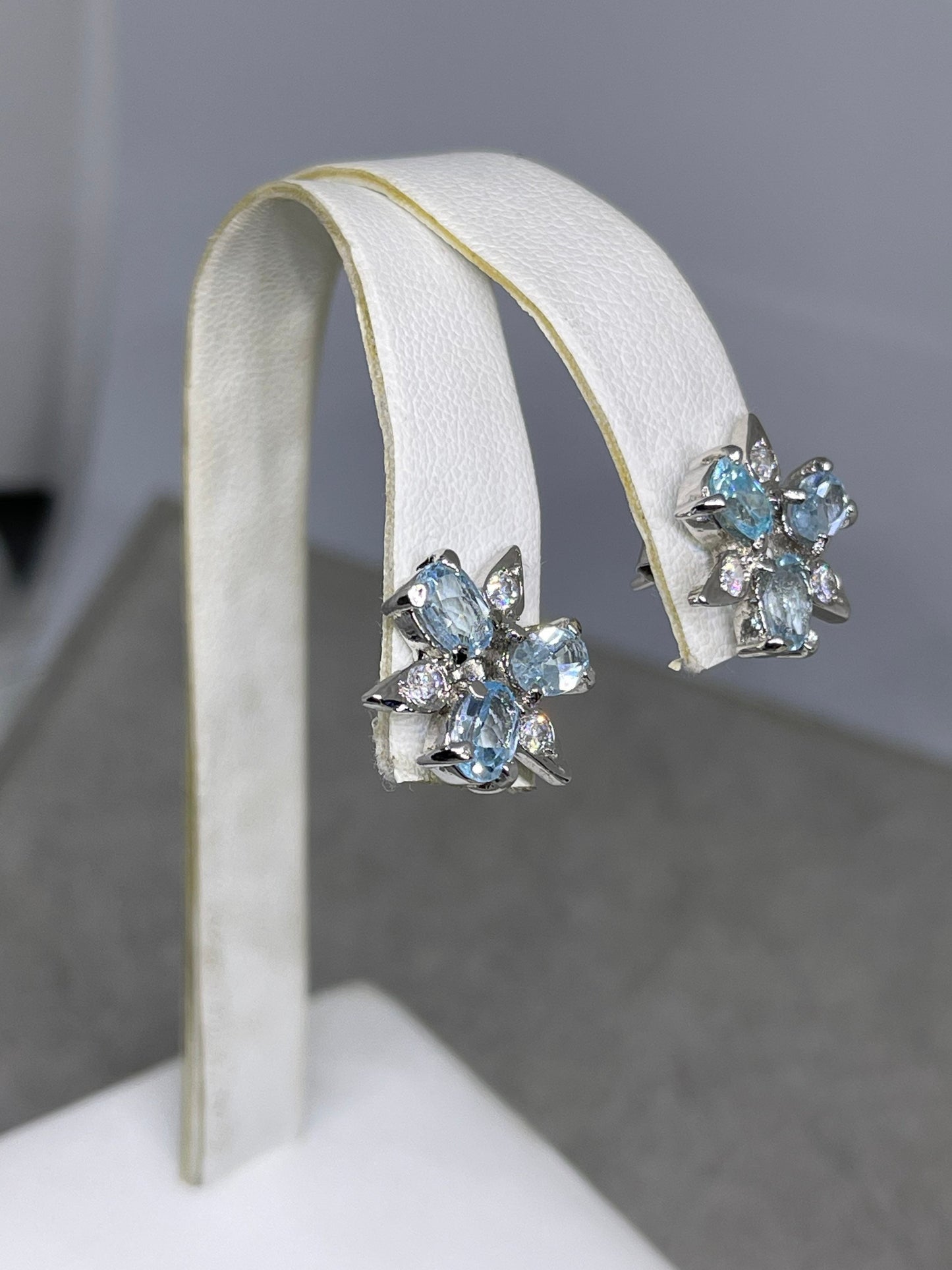 Blue Topaz & CZ Sterling Silver Earrings