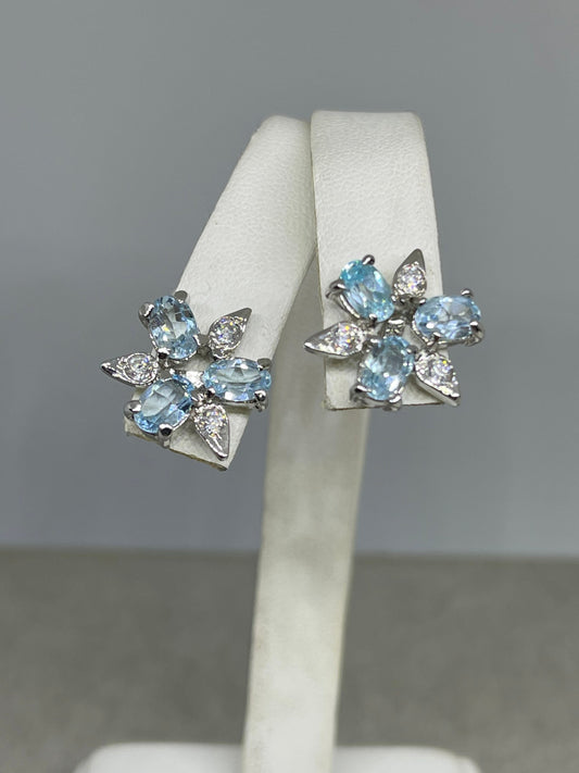 Blue Topaz & CZ Sterling Silver Earrings