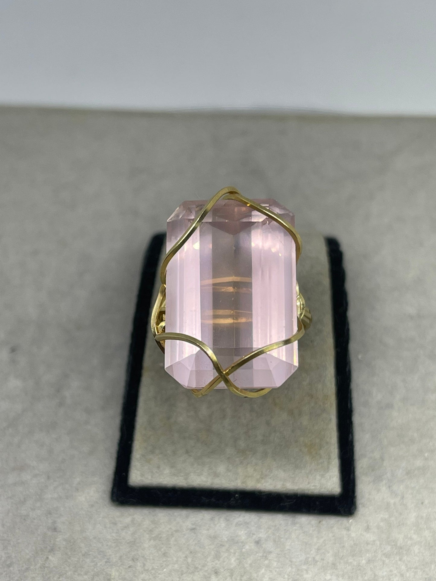 26 Carat Rose Quartz 14k Gold Filled Wire Wrapped Handmade Ring (Size 8.5)