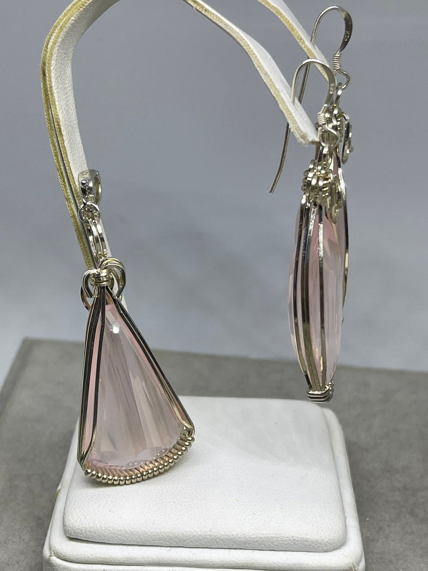 Rose Quartz Wire Wrapped Sterling Silver Earrings & Pendant Set