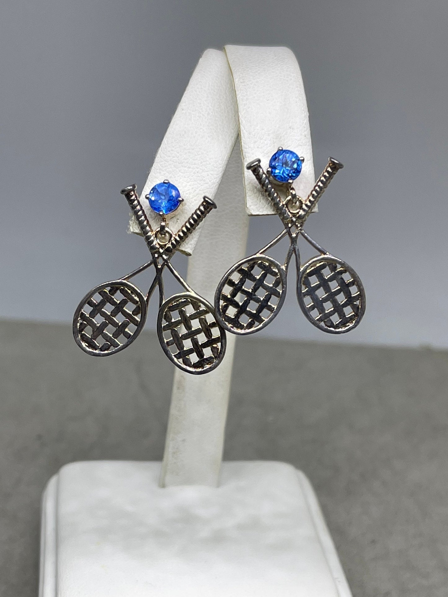 Blue Topaz Sterling Silver Tennis Dangle Earrings