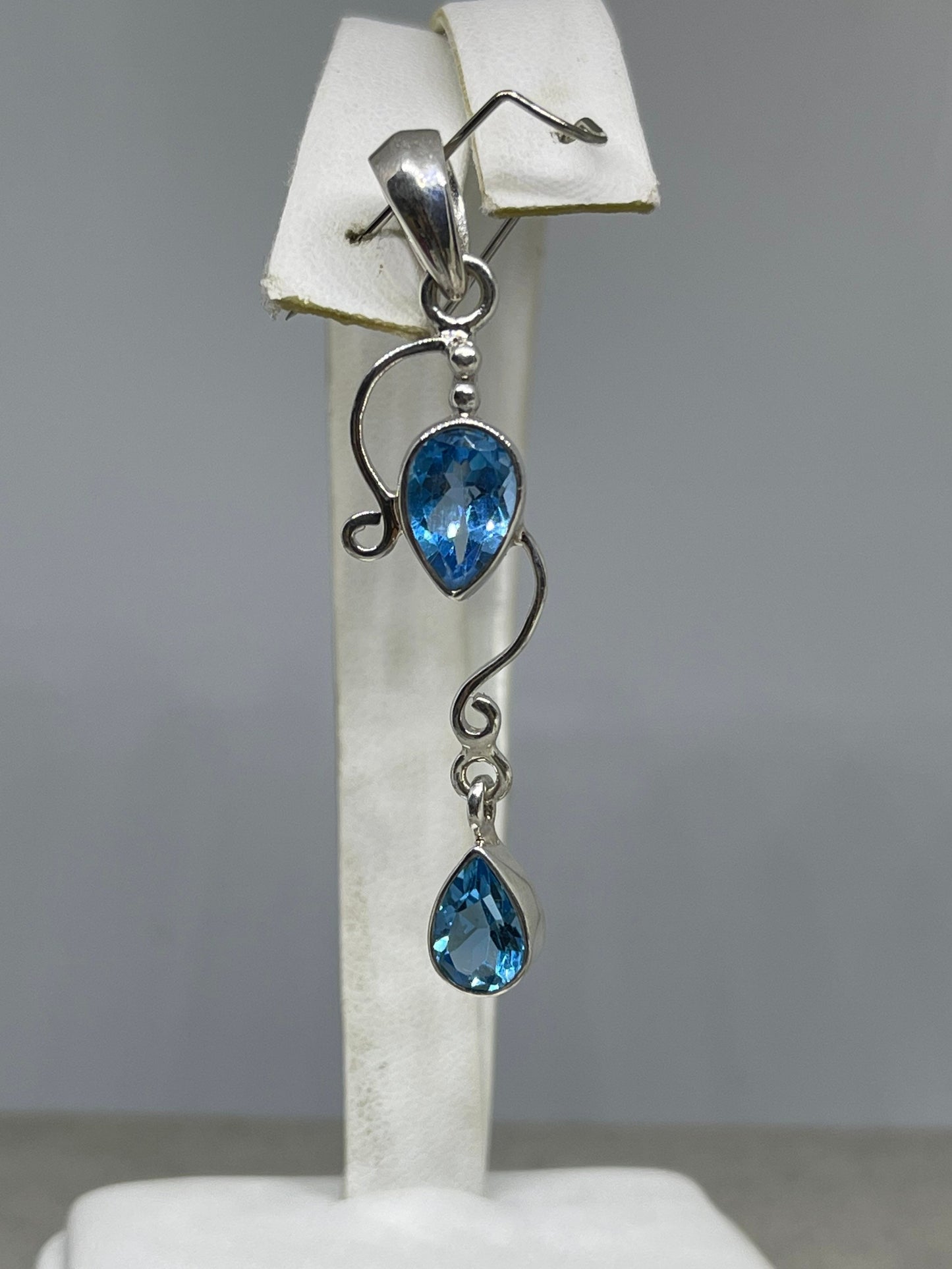 Fancy Blue Topaz Sterling Silver Dangle Pendant