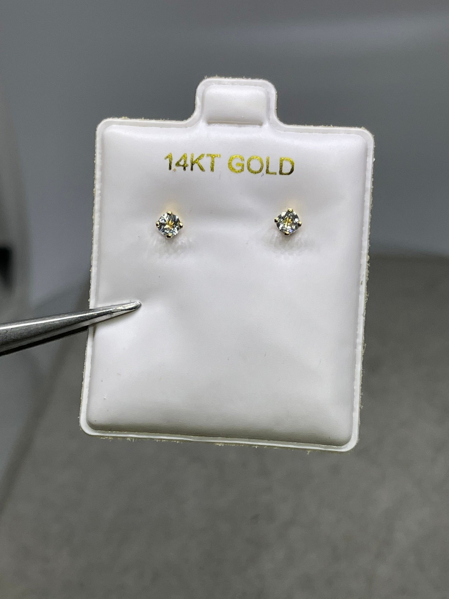 3MM White Topaz 14k Yellow Gold Stud Earrings