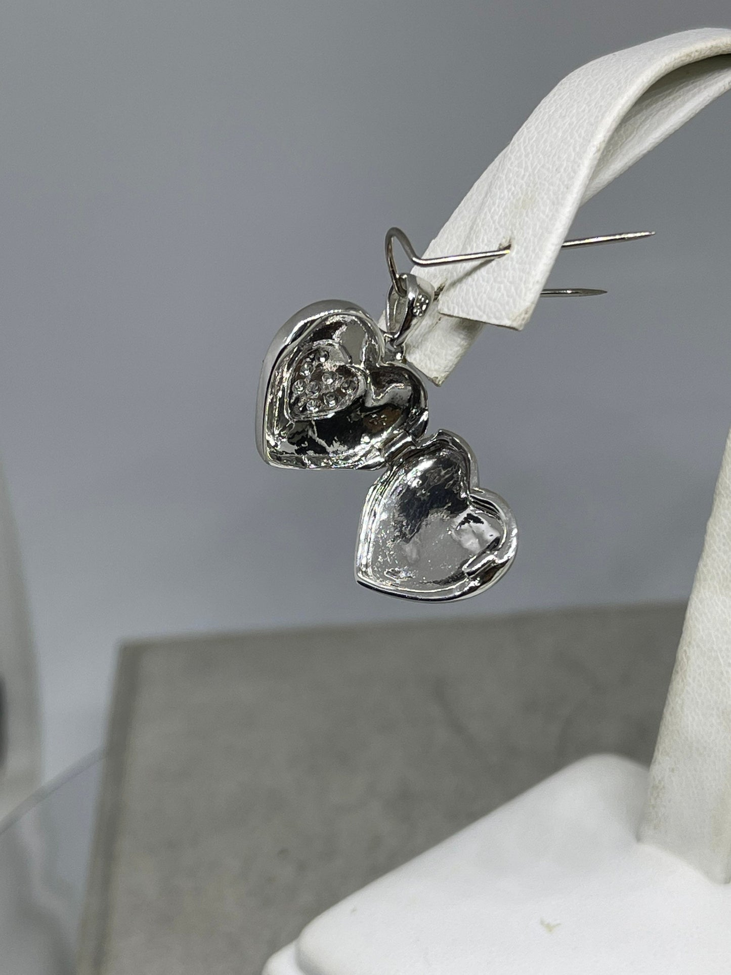 Cubic Zirconia Heart Locket Sterling Silver Pendant