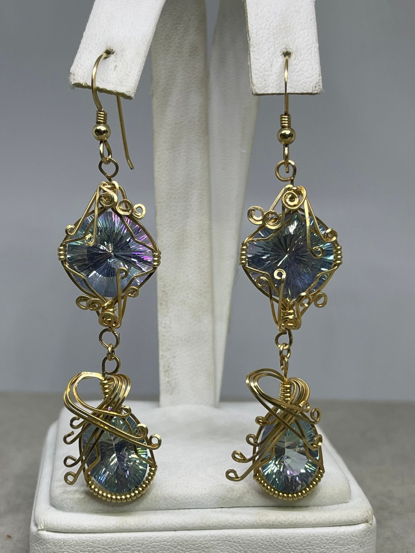 Mercury Mystic Topaz 14k Gold Filled Wire Wrapped Dangle Earrings