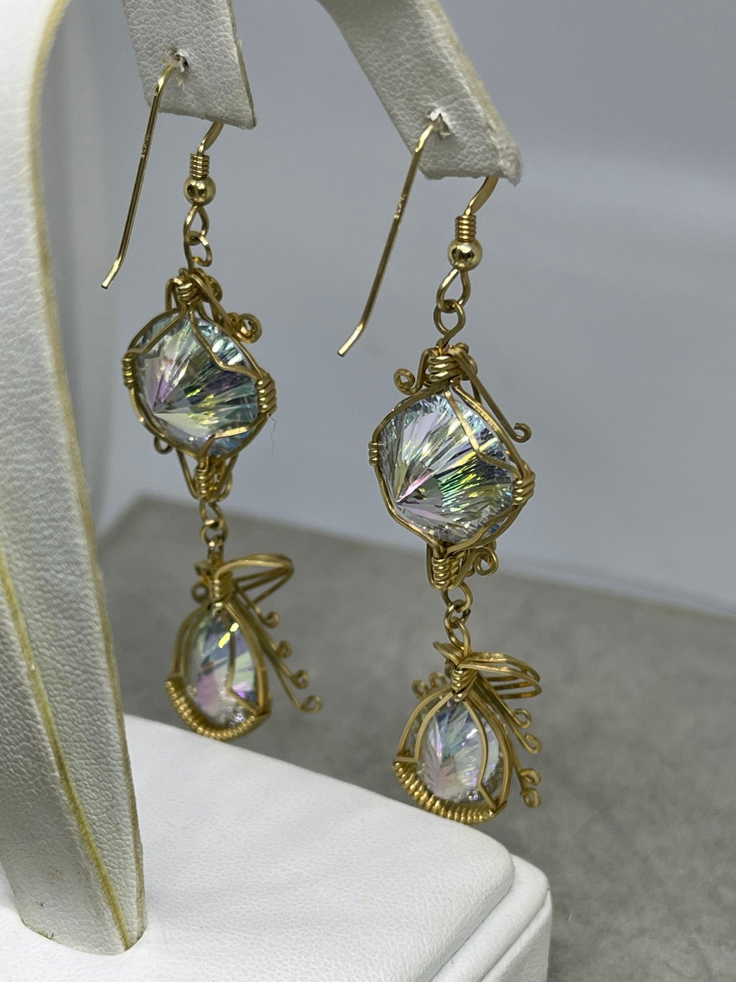 Mercury Mystic Topaz 14k Gold Filled Wire Wrapped Dangle Earrings