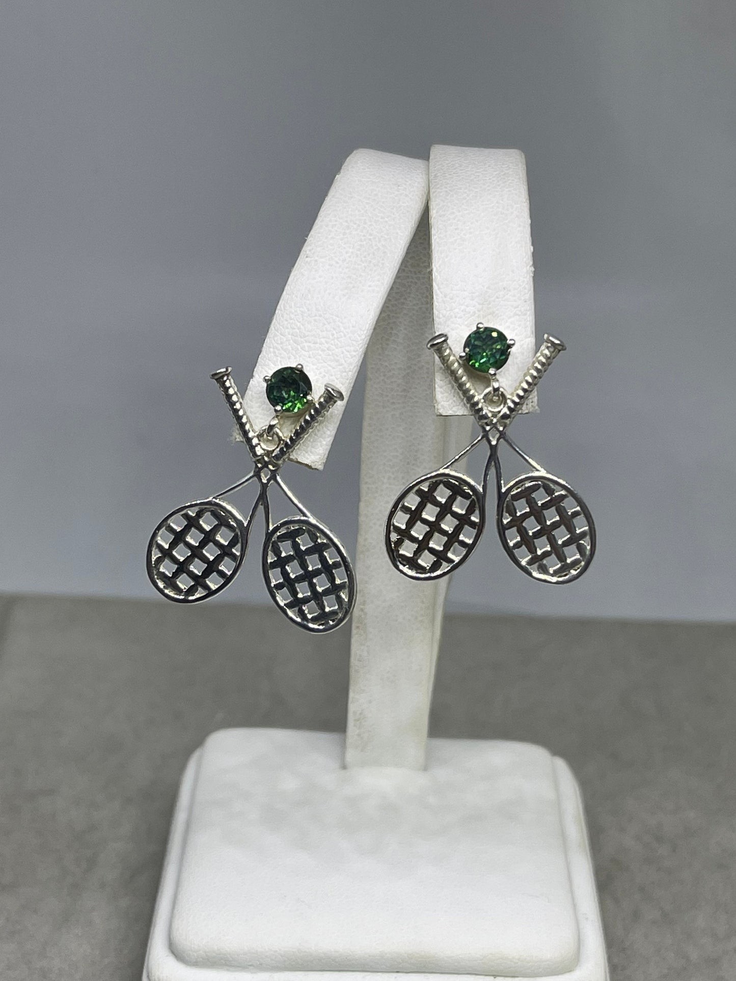 Green Quartz Sterling Silver Tennis Dangle Earrings