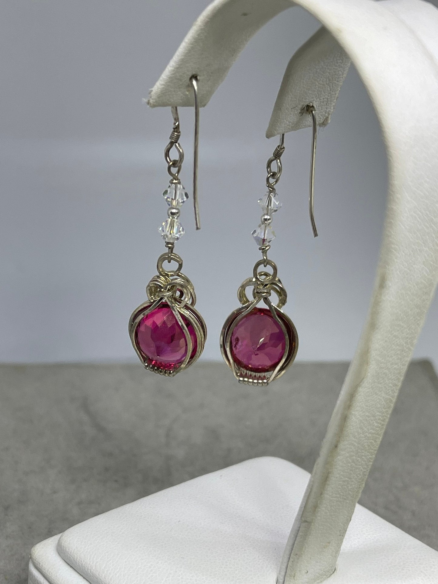 Fire Mystic Topaz & Swarovski Crystal Sterling Silver Wire Wrapped Dangle Earrings