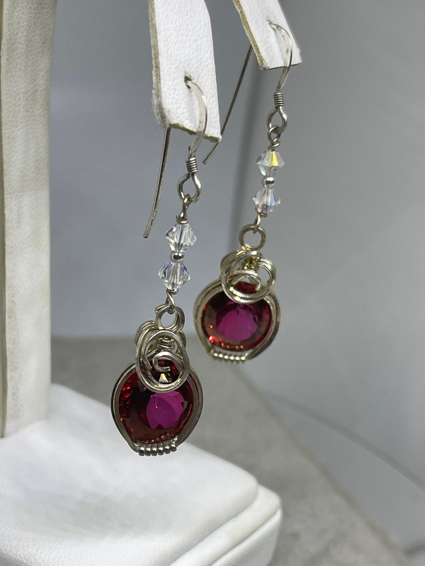 Fire Mystic Topaz & Swarovski Crystal Sterling Silver Wire Wrapped Dangle Earrings