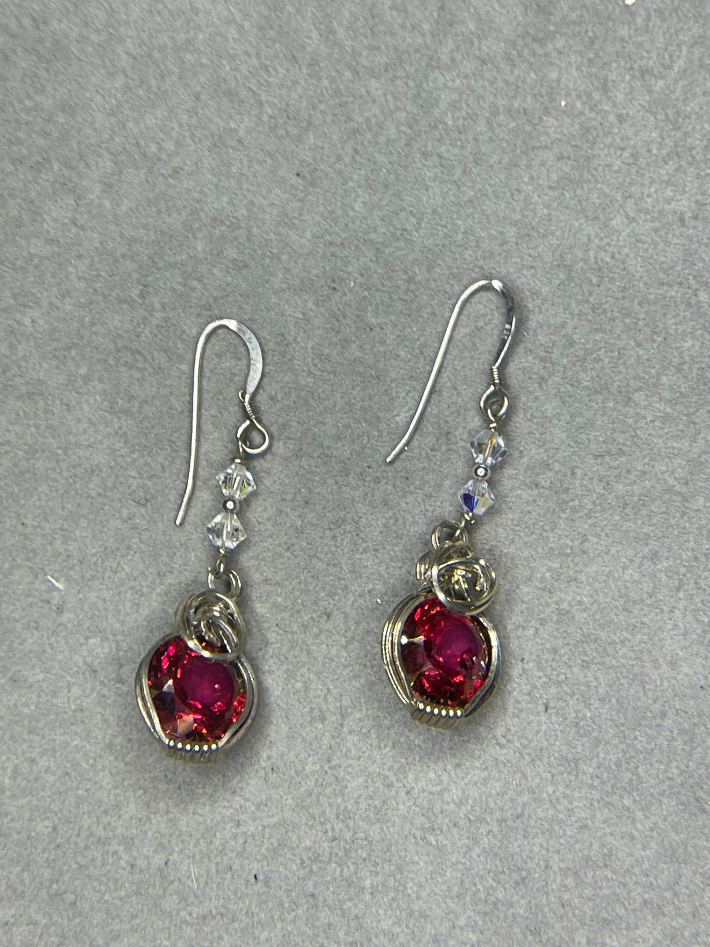 Fire Mystic Topaz & Swarovski Crystal Sterling Silver Wire Wrapped Dangle Earrings