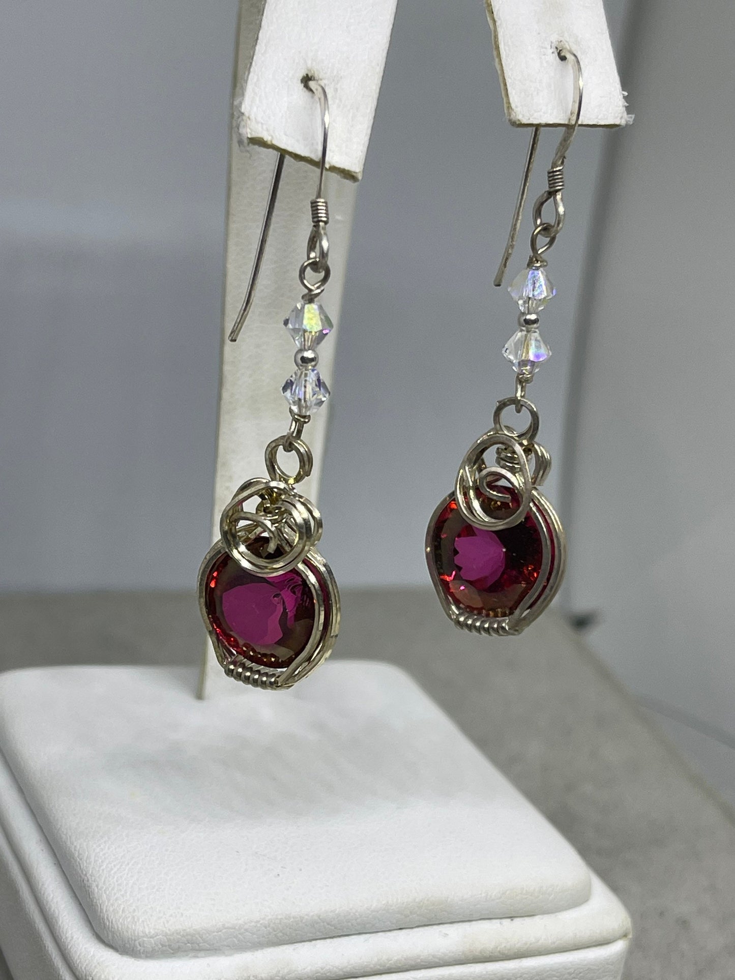 Fire Mystic Topaz & Swarovski Crystal Sterling Silver Wire Wrapped Dangle Earrings