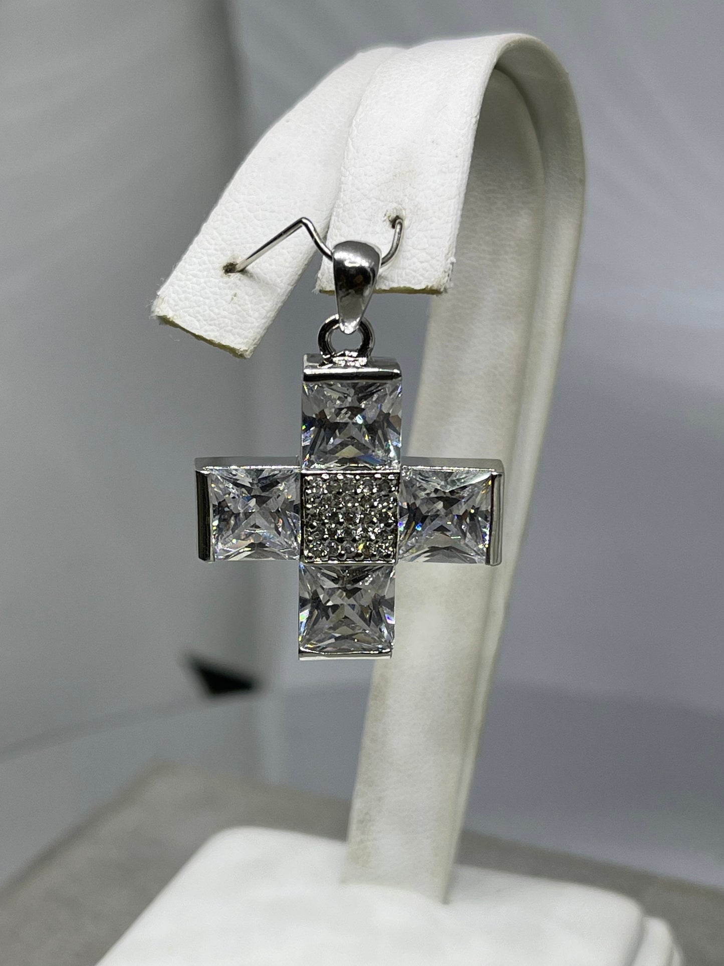 Cubic Zirconia Sterling Silver Handmade Cross Pendant