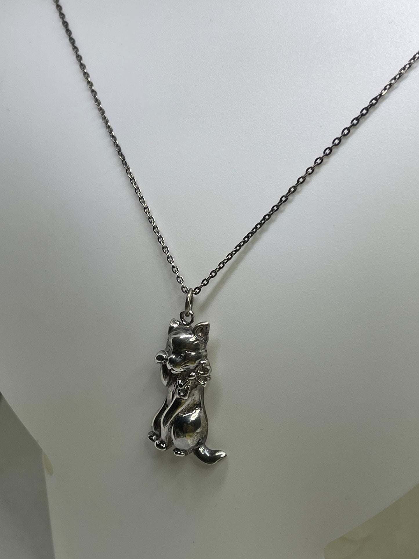 Handmade Cat Sterling Silver Pendant & Necklace