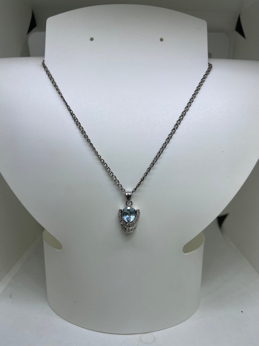 Blue Topaz Cubic Zirconia Sterling Silver Pendant & Necklace