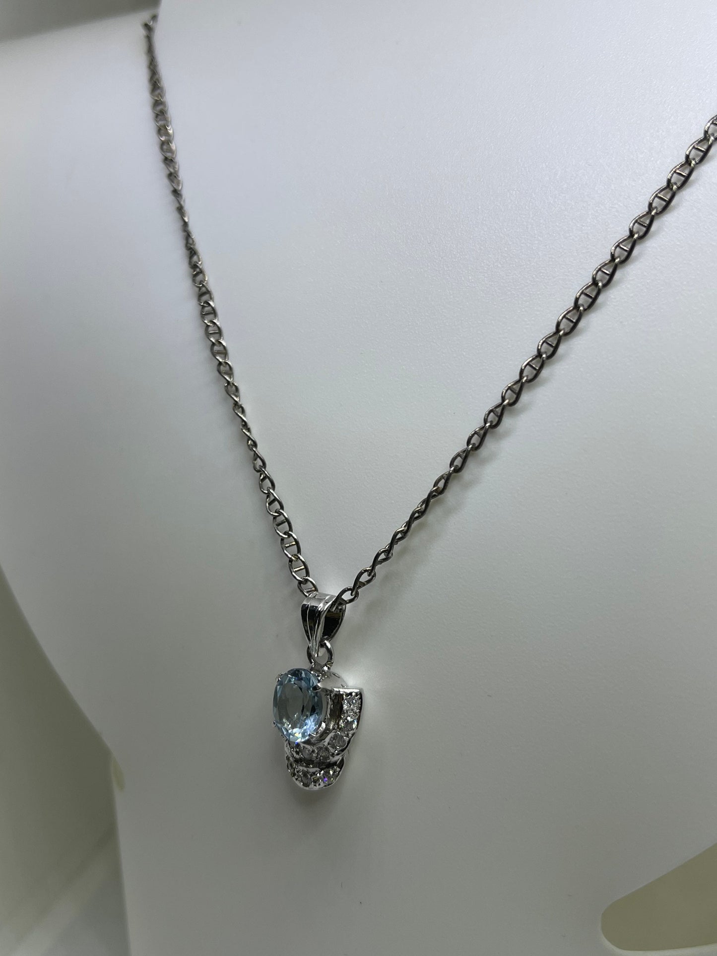 Blue Topaz Cubic Zirconia Sterling Silver Pendant & Necklace