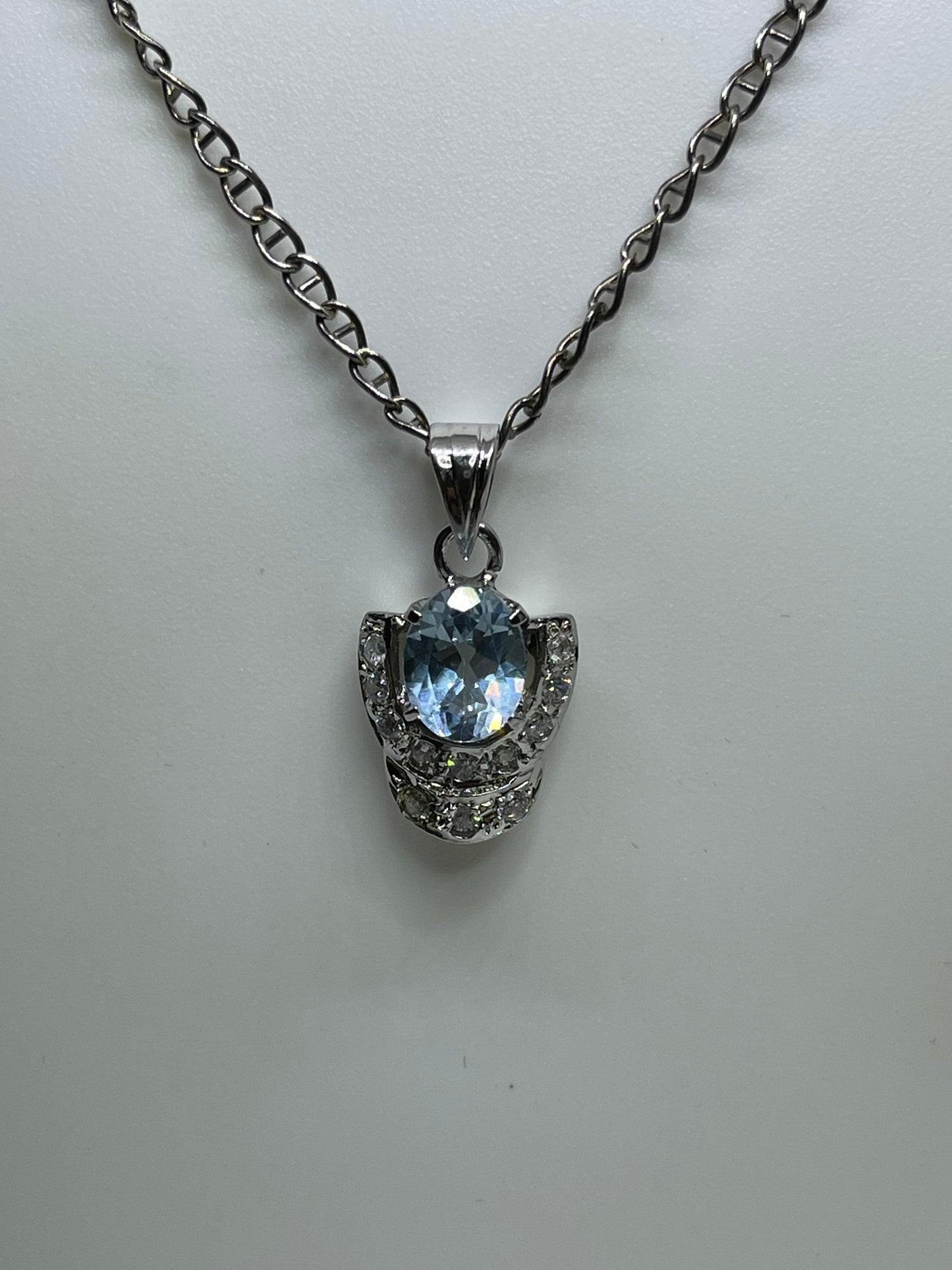 Blue Topaz Cubic Zirconia Sterling Silver Pendant & Necklace