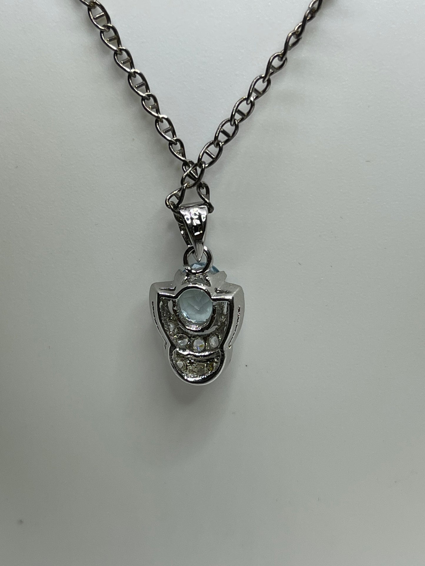 Blue Topaz Cubic Zirconia Sterling Silver Pendant & Necklace