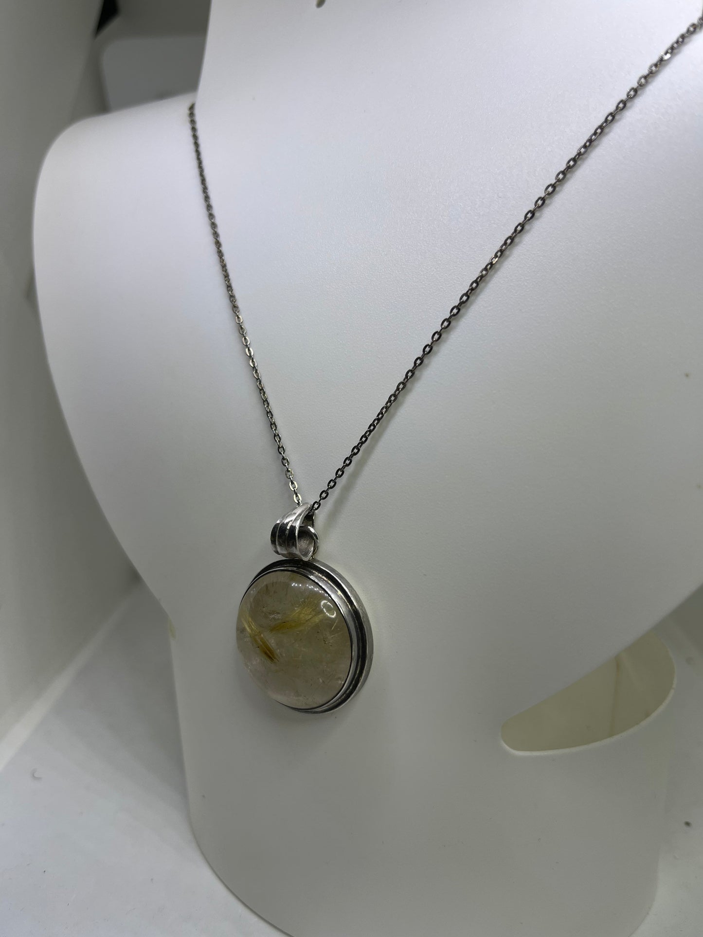 Natural Rutile Quartz Sterling Silver Pendant & Necklace