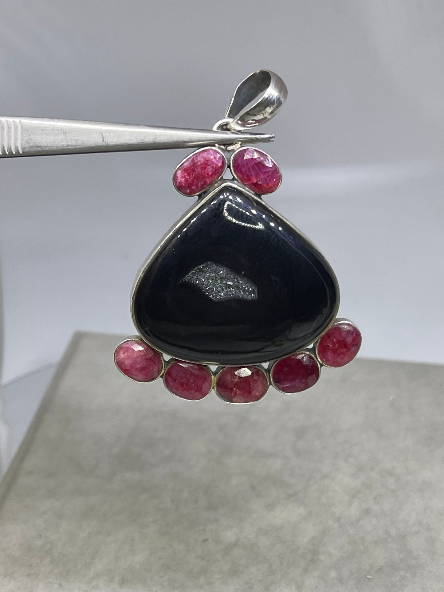 Natural Druzy Quartz & Ruby Sterling Silver Pendant