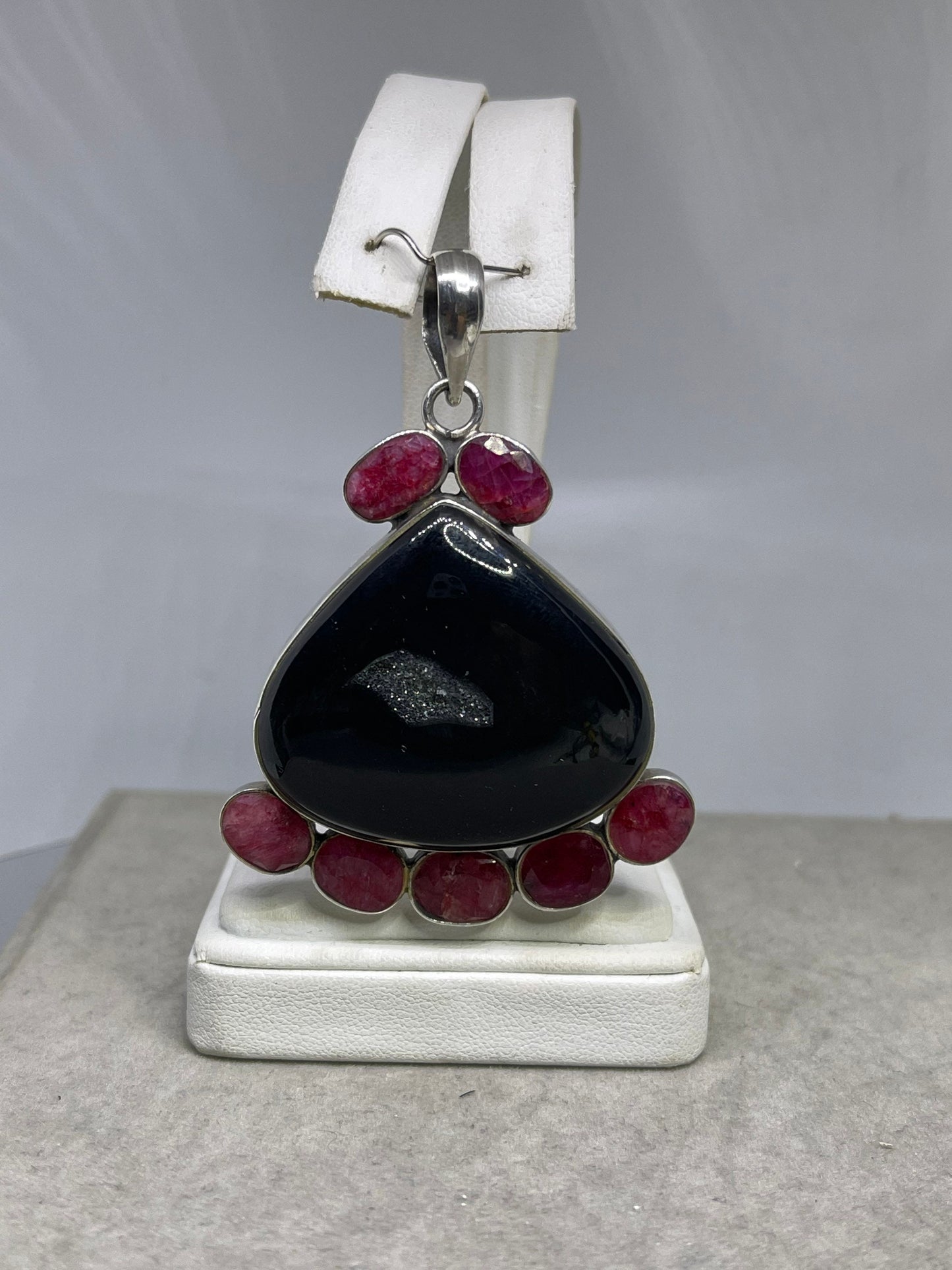 Natural Druzy Quartz & Ruby Sterling Silver Pendant