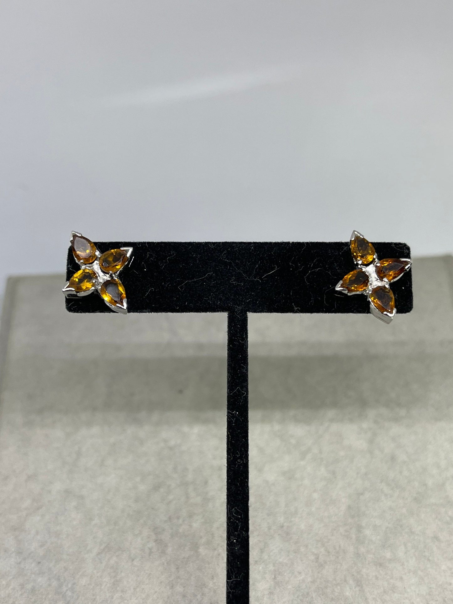 Natural Madeira Citrine Marquise Cut Sterling Silver Stud Earrings