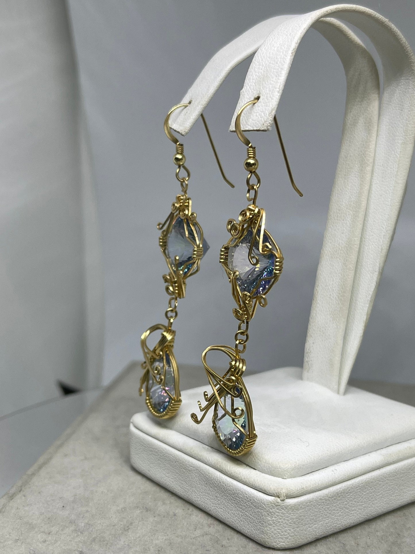 Mercury Mystic Topaz 14k Gold Filled Wire Wrapped Dangle Earrings