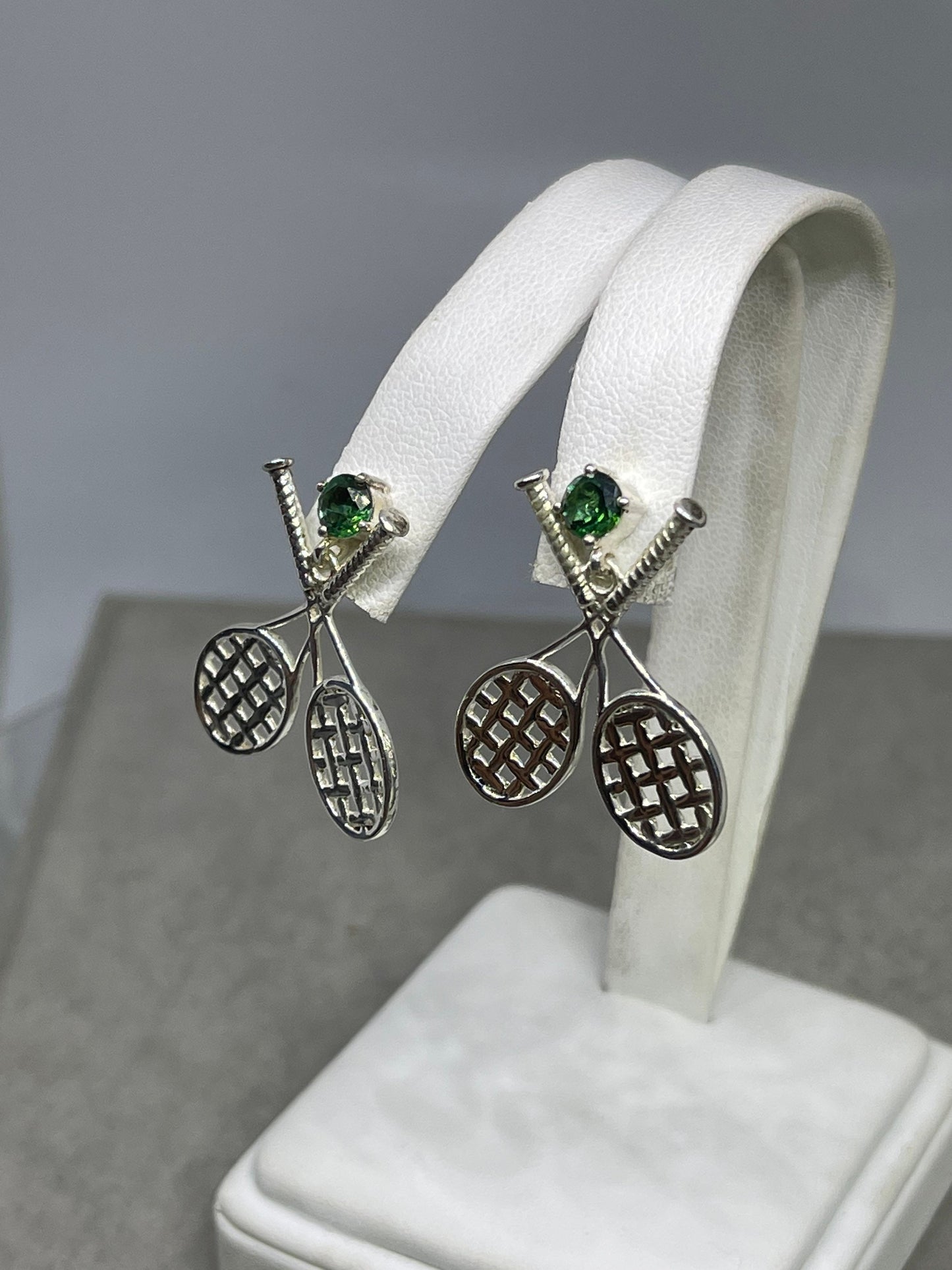 Green Quartz Sterling Silver Tennis Dangle Earrings