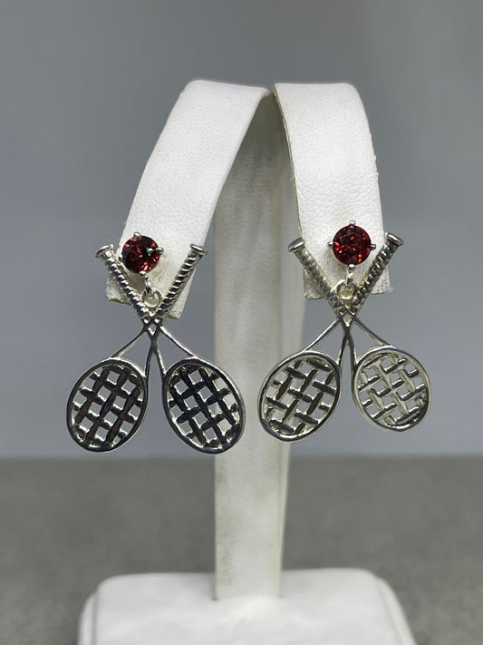 Garnet Sterling Silver Tennis Dangle Earrings