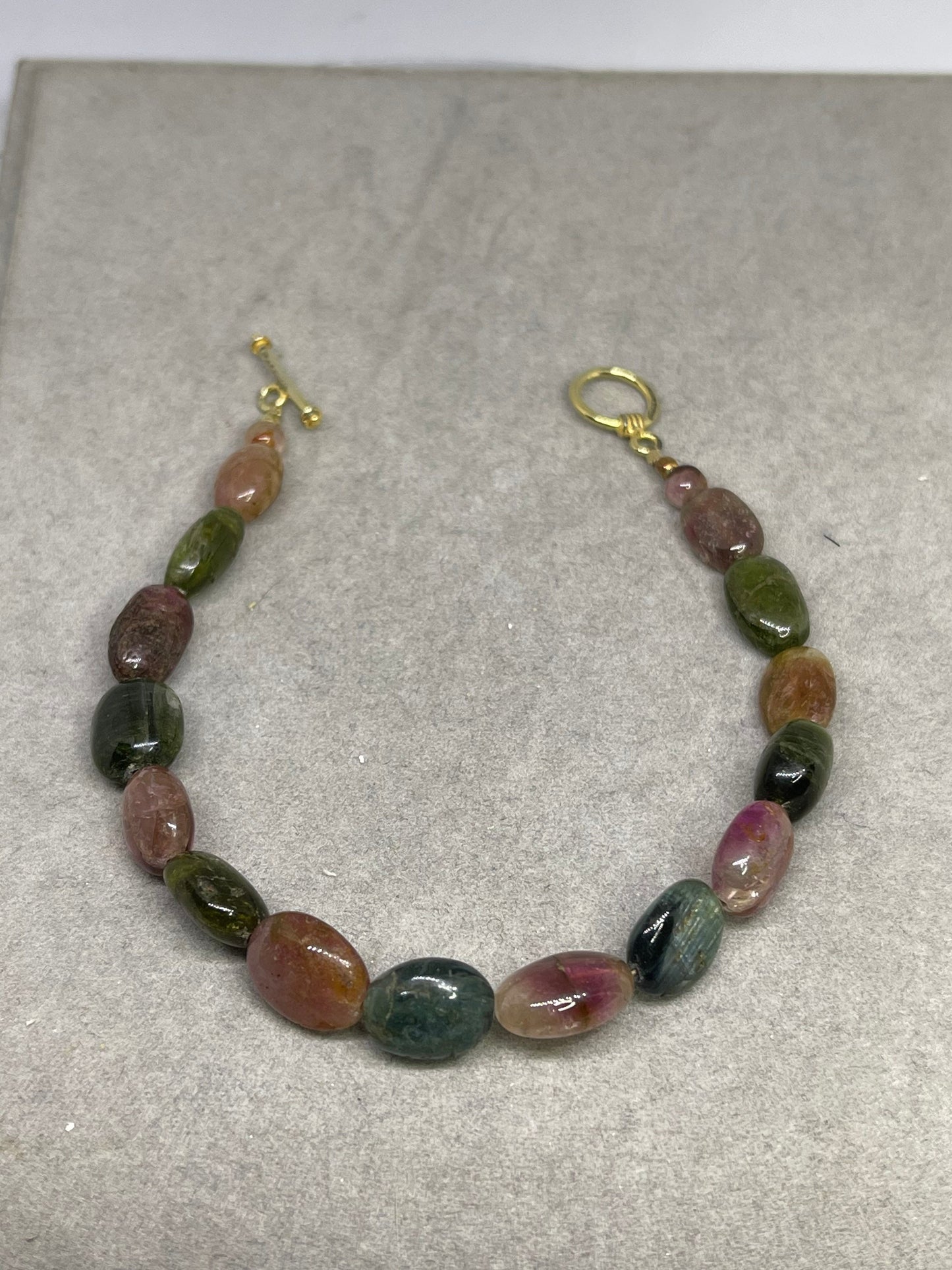 Natural Multicolor Tourmaline Beaded Vermeil Bracelet