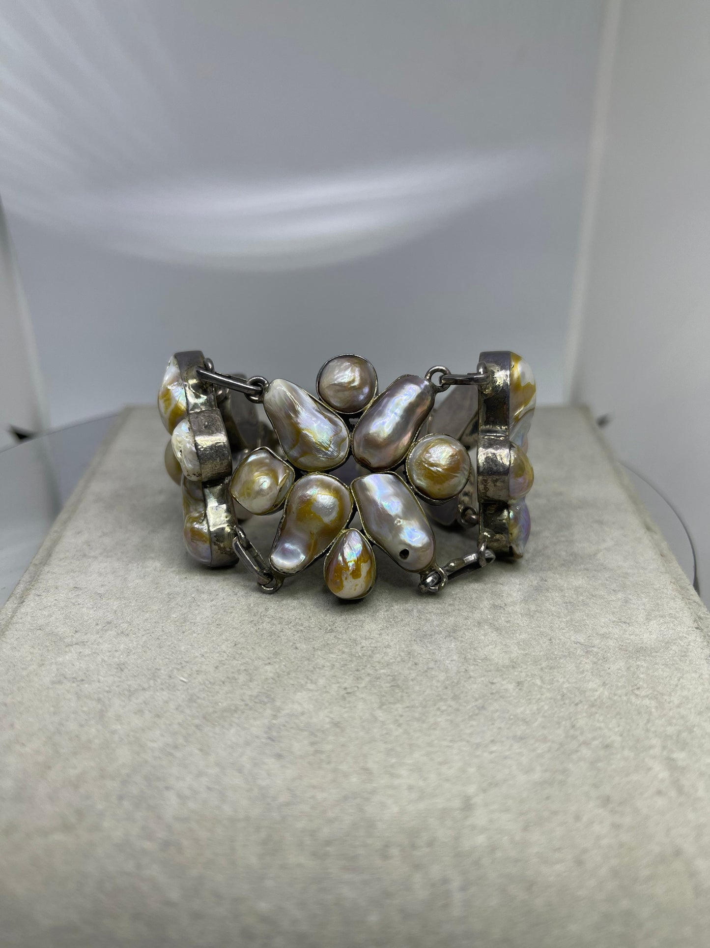 Natural Blister Pearl Sterling Silver Bracelet