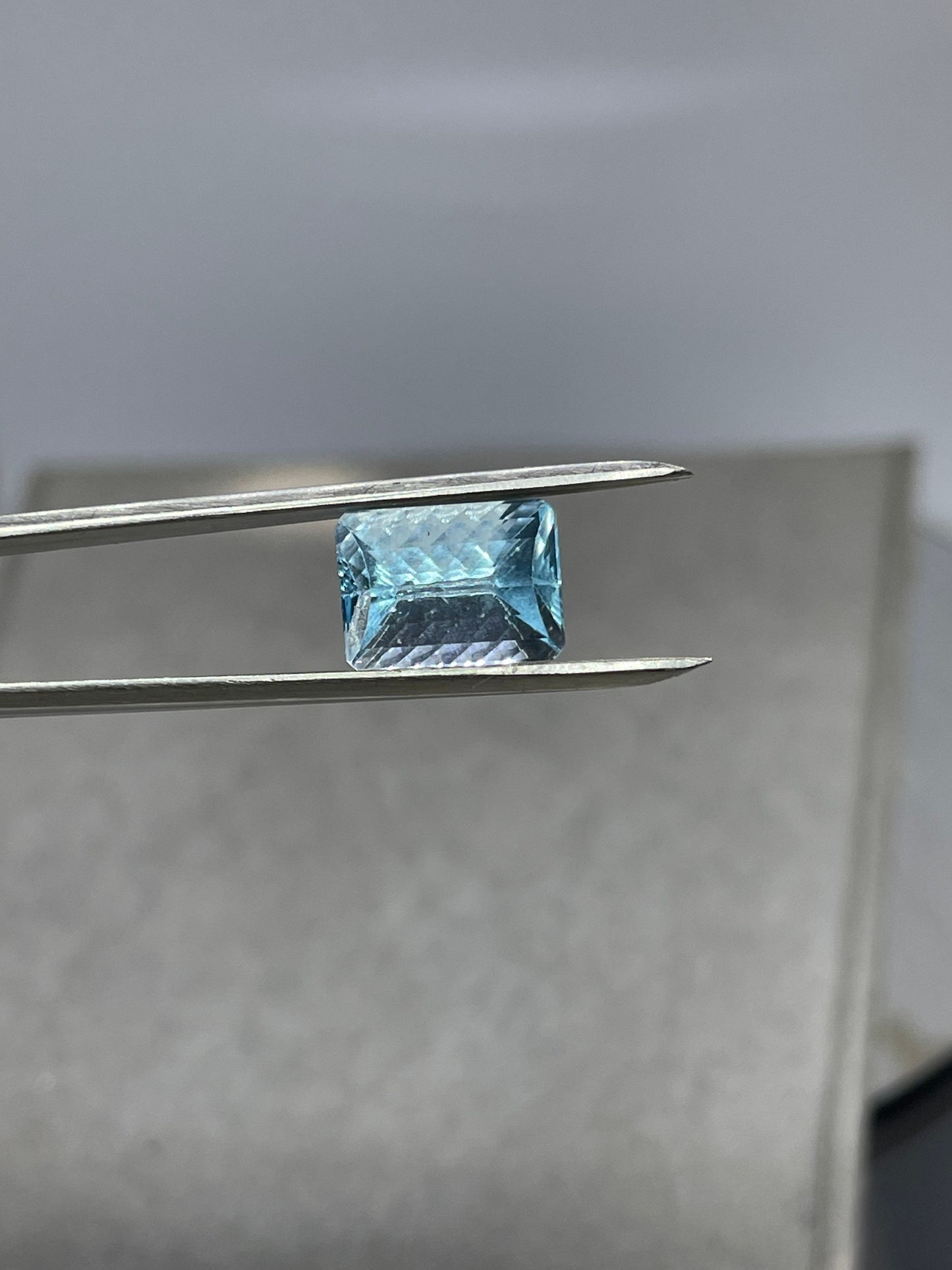 Laser Concave Cut Swiss Blue Topaz 14x10x8 Emerald Cut Loose Gemstone