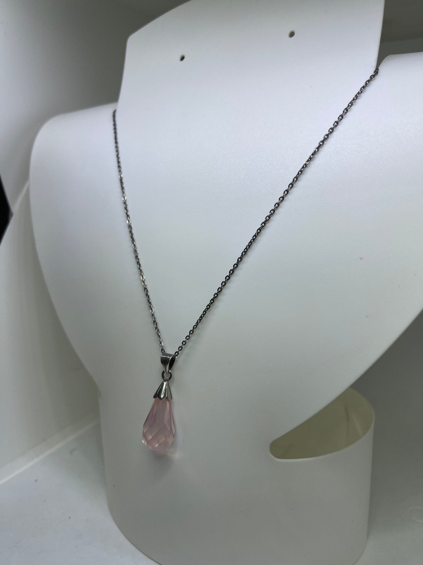 Natural Rose Quartz Briolette Sterling Silver Pendant & Necklace