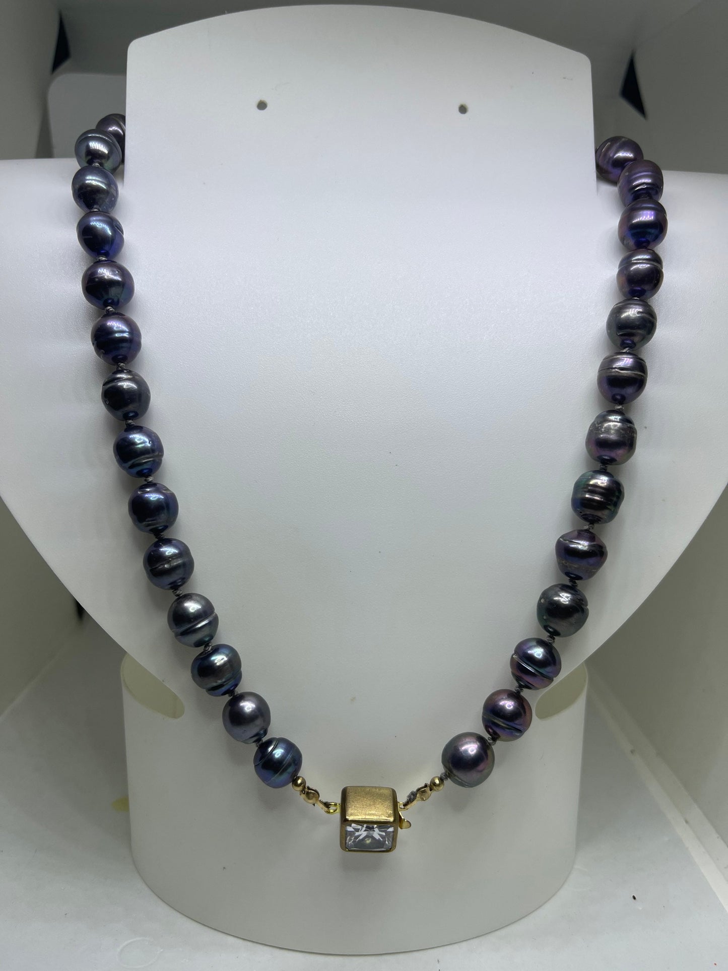 Natural Black Freshwater Pearl & CZ Beaded Vermeil Necklace