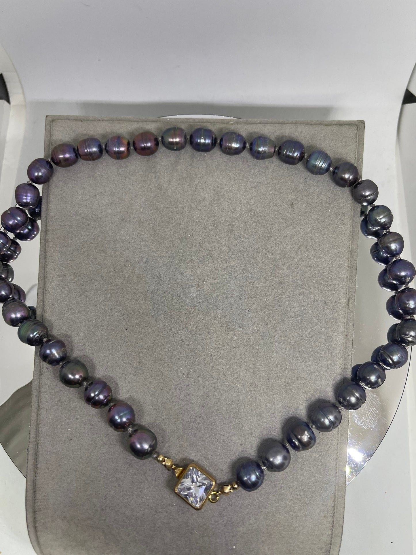 Natural Black Freshwater Pearl & CZ Beaded Vermeil Necklace