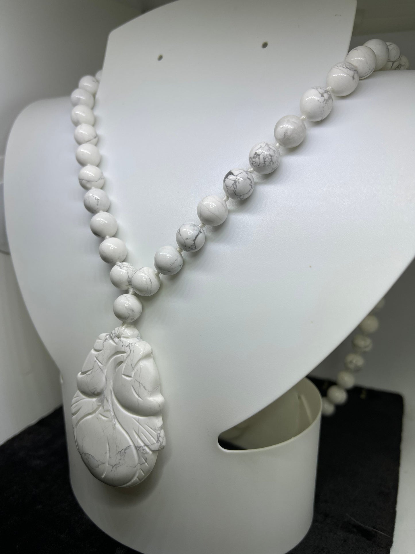 Natural Carved Howlite Beaded Hand Strung Necklace