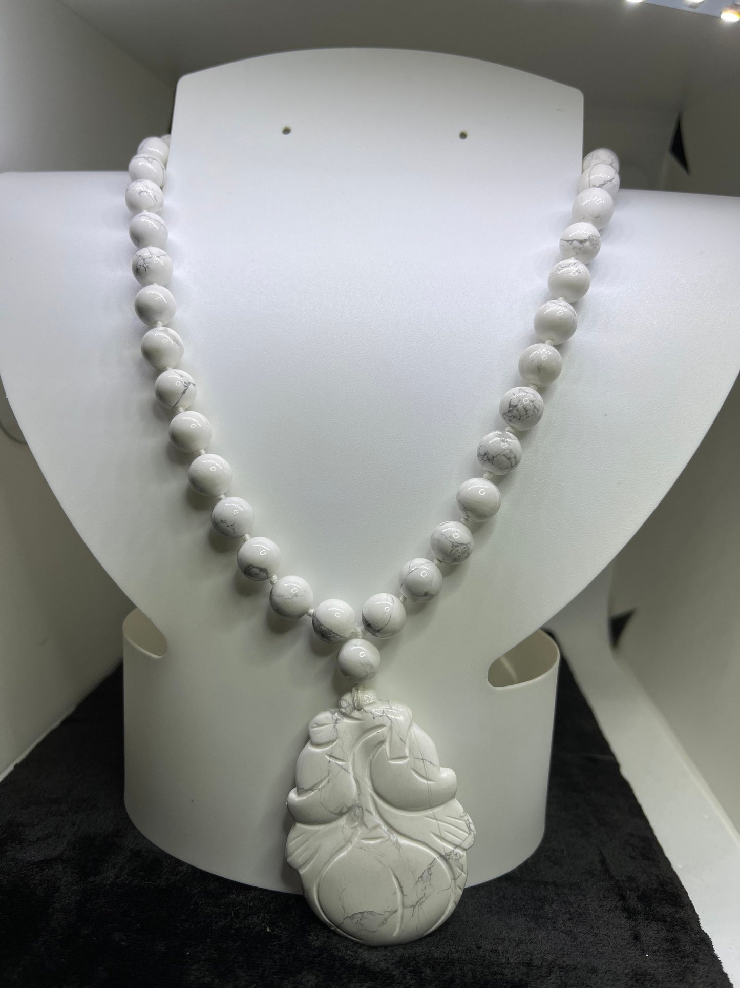 Natural Carved Howlite Beaded Hand Strung Necklace