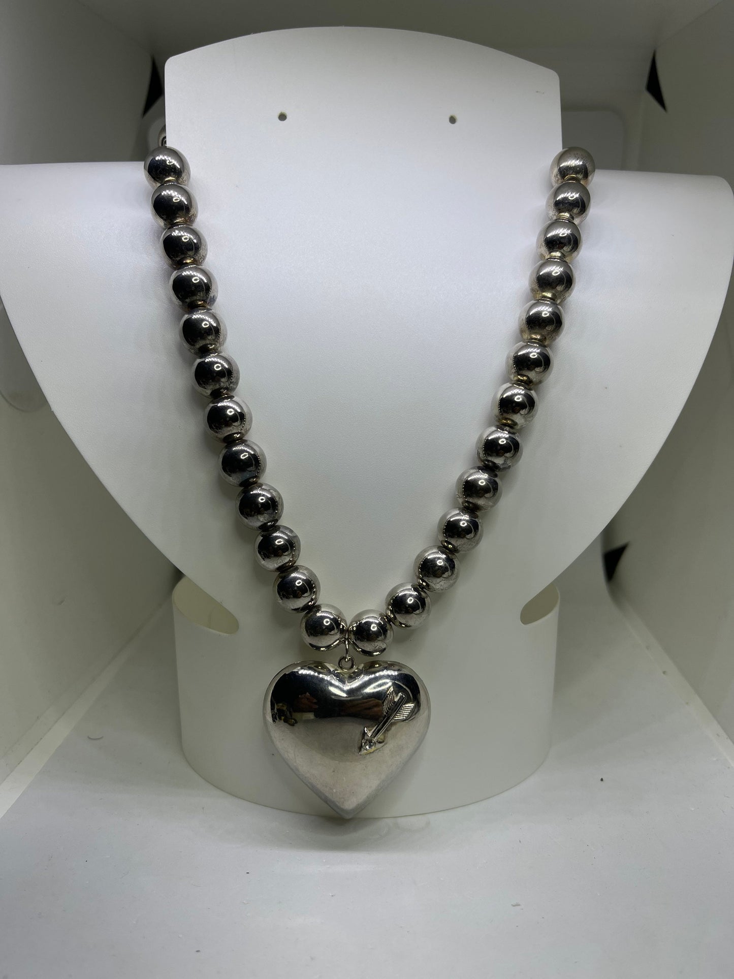 Handmade Heart Sterling Silver Beaded Hand Strung Necklace
