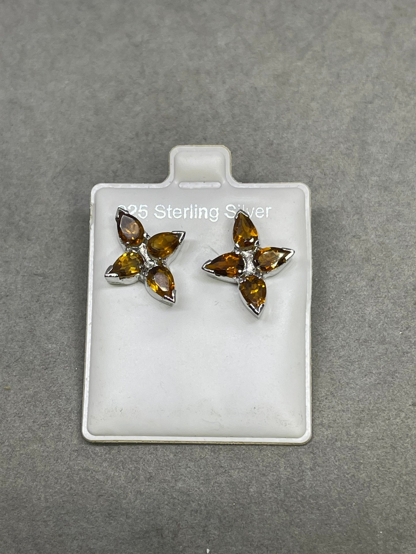 Natural Madeira Citrine Marquise Cut Sterling Silver Stud Earrings