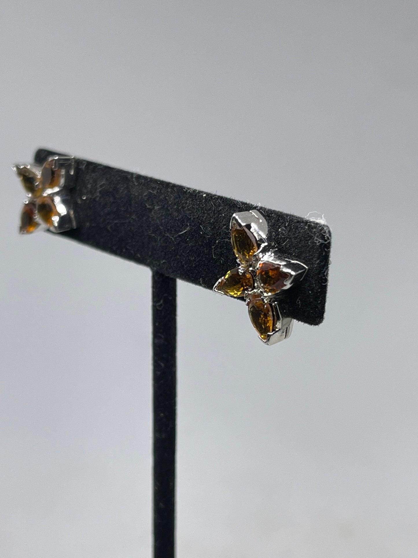 Natural Madeira Citrine Marquise Cut Sterling Silver Stud Earrings