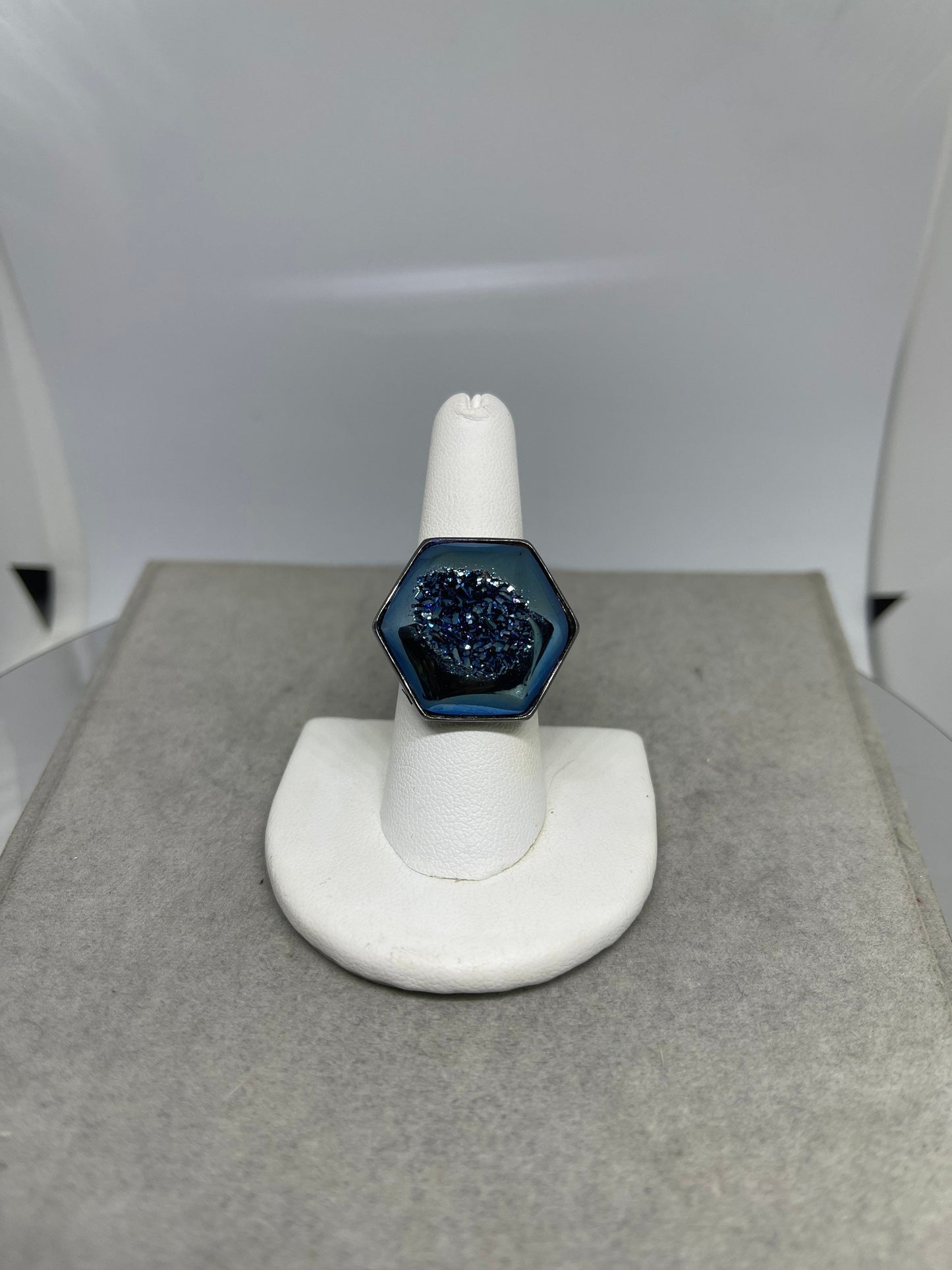 Steely Blue Druzy Quartz Sterling Silver Ring (Size 7.25)