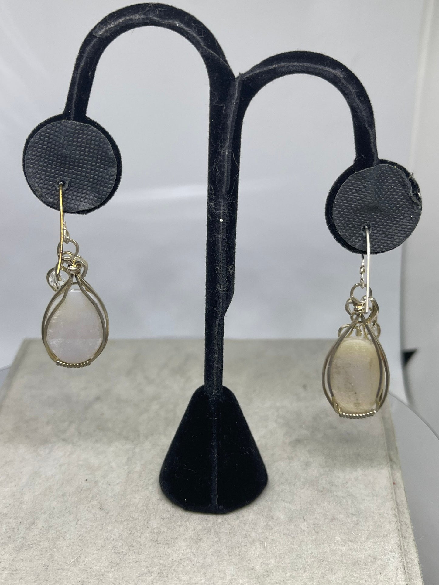 White Druzy Quartz Sterling Silver Wire Wrapped Dangle Earrings