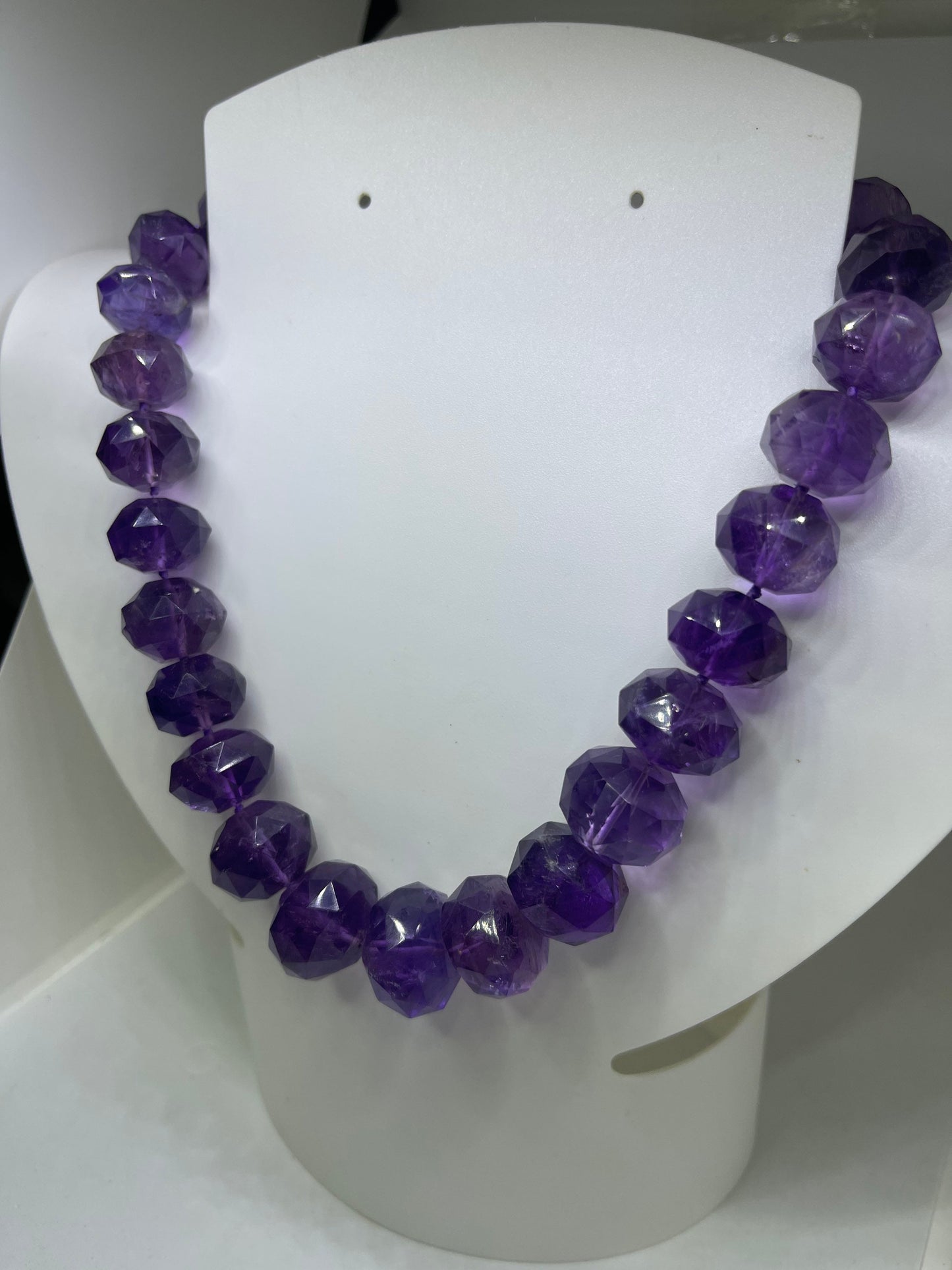 800 Carat Natural Faceted Amethyst Beaded Sterling Silver Choker Necklace