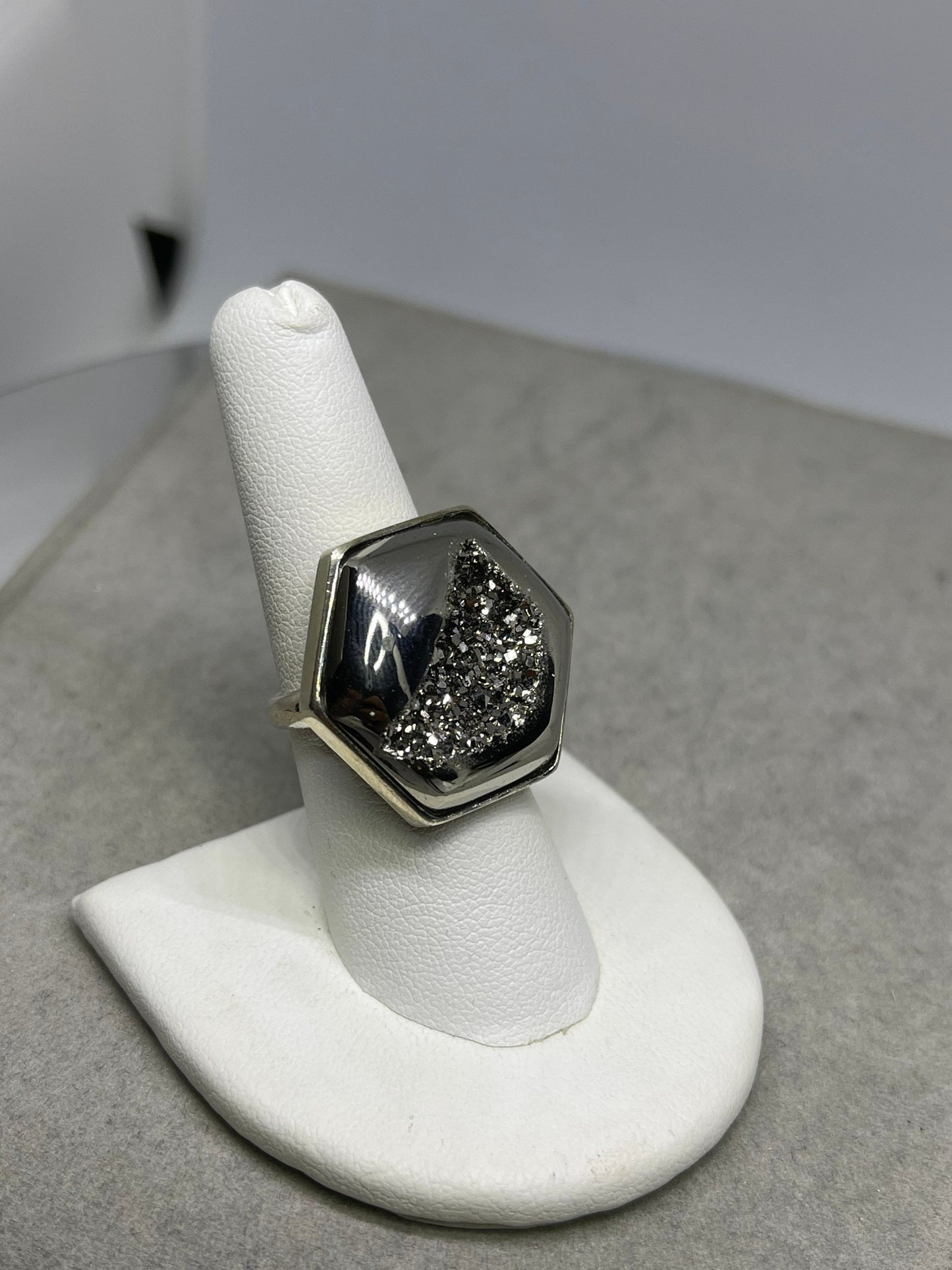 Silver Druzy Quartz Sterling Silver Ring (Size 7)