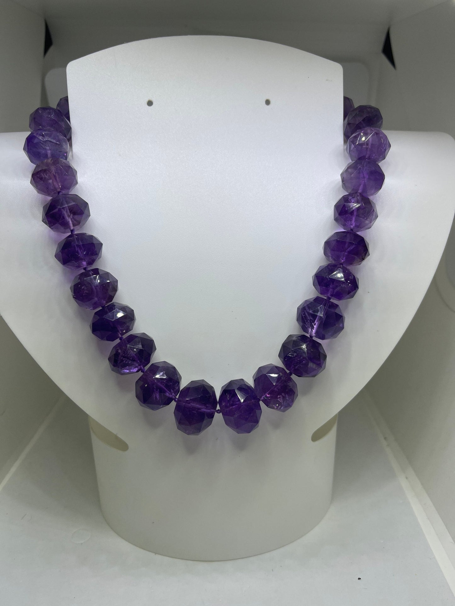 800 Carat Natural Faceted Amethyst Beaded Sterling Silver Choker Necklace